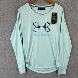 NEW Under Armour Shirt Womens XL Teal Fish Hunter Tech Long Sleeve Fishing Sun